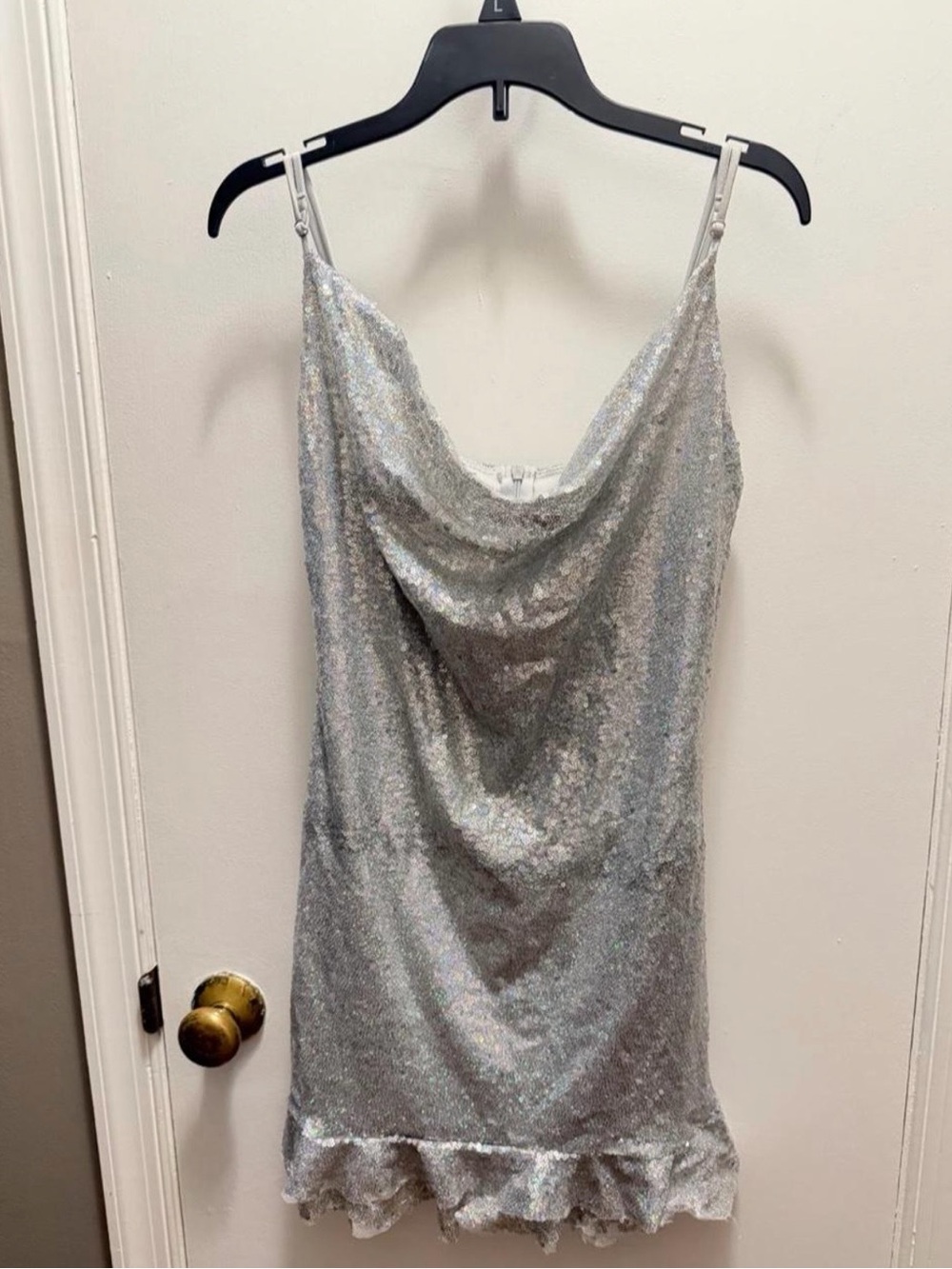Lucy in the Sky Silver Sequin Cowl Mini Dress